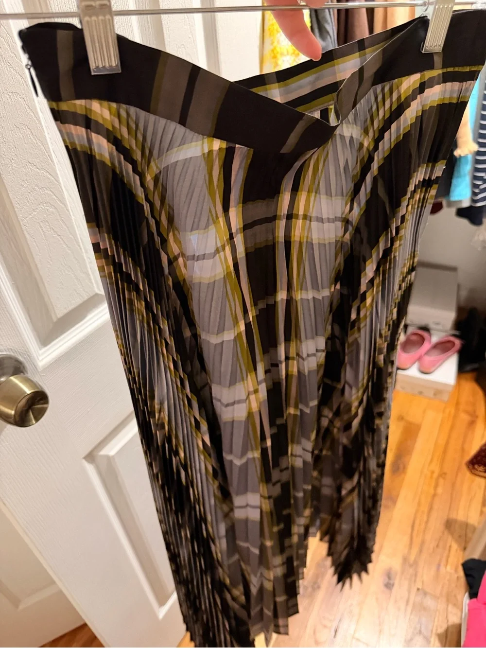 Tory Burch Sunburst Madras Plaid Pleated Silk Skirt
